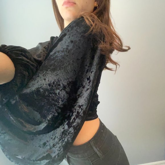 Fashion Nova Black Velvet Button Up - Picture 3 of 3